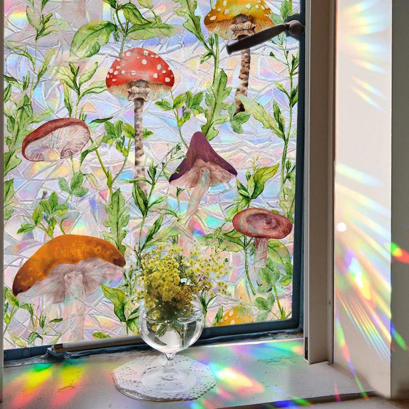 Mushroom Forest Pattern Window Sticker, 1 Count Colorful Window Film, Window Covering Sticker for Home Office Kitchen Bathroom