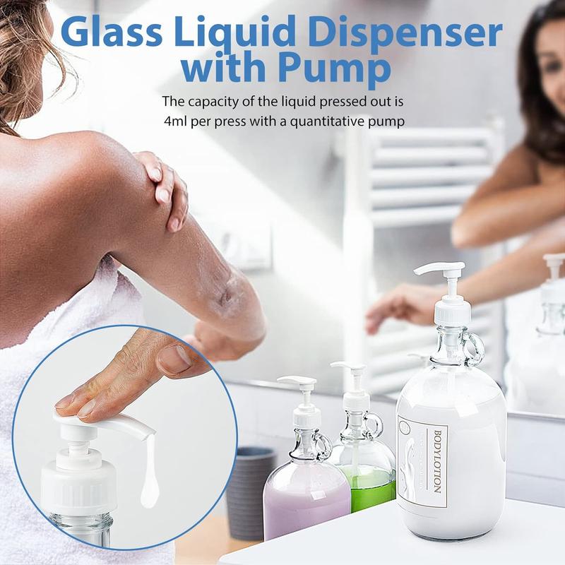 3 count 64 Oz Liquid Laundry Detergent Dispenser Glass Bottle with Pumps and Airtight Lids, Half Gallon Glass Jug for Laundry Organization, Soap Dispenser, Fabric Softener, Home Brew, Syrup