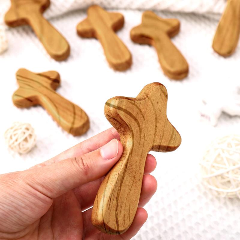 Wooden Cross Decoration 6 Pcs 4.1 In Small Hand Held Pine Wooden Cross with Velvet Bag Pocket Suitable for Home and Office Christmas Easter Religious Christian Prayer Gifts Perfect Gift Idea