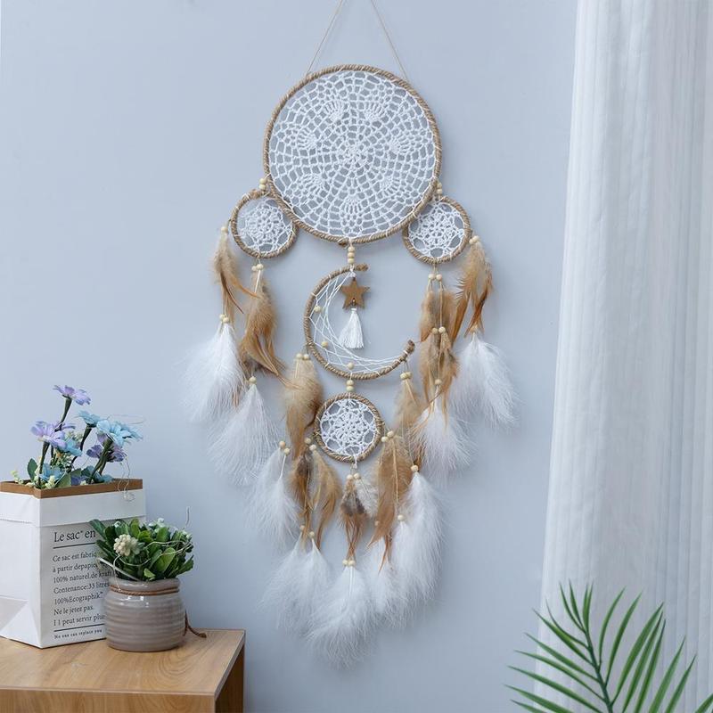 Boho Wall Hanging Dream Catcher, 5pcs set Feather Decor Woven Decorative Craft, Hanging Decor for Home Living Room Bedroom, Stocking Fillers Gift