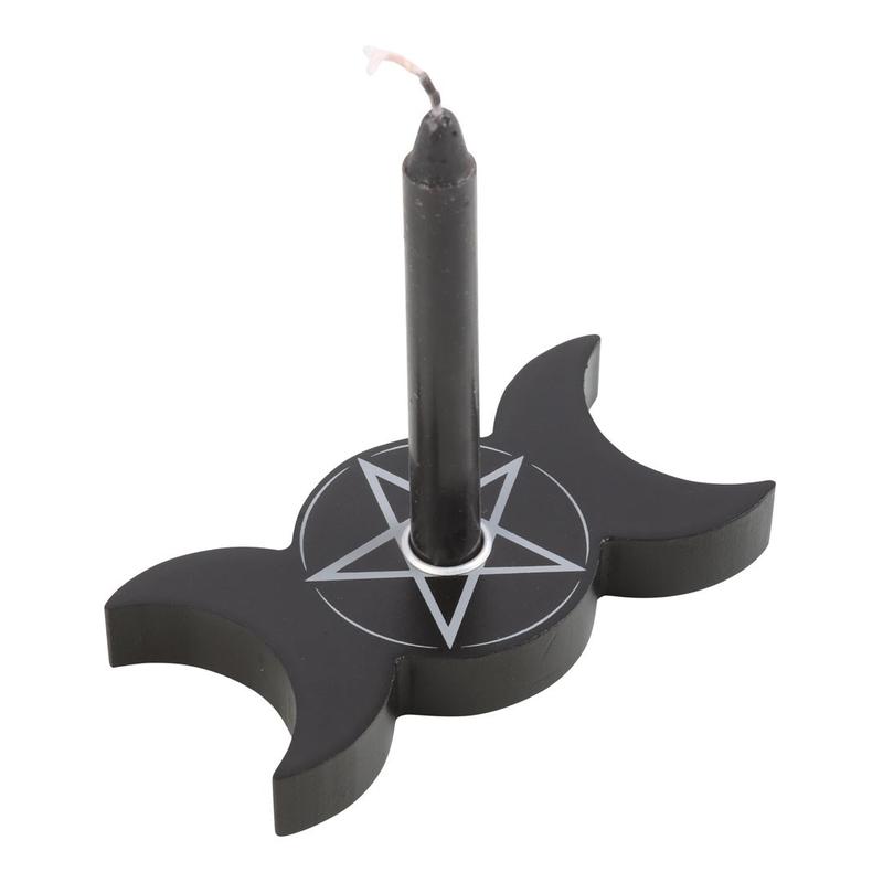 Black and White Triple Moon Spell Candle Holder for Witchcraft