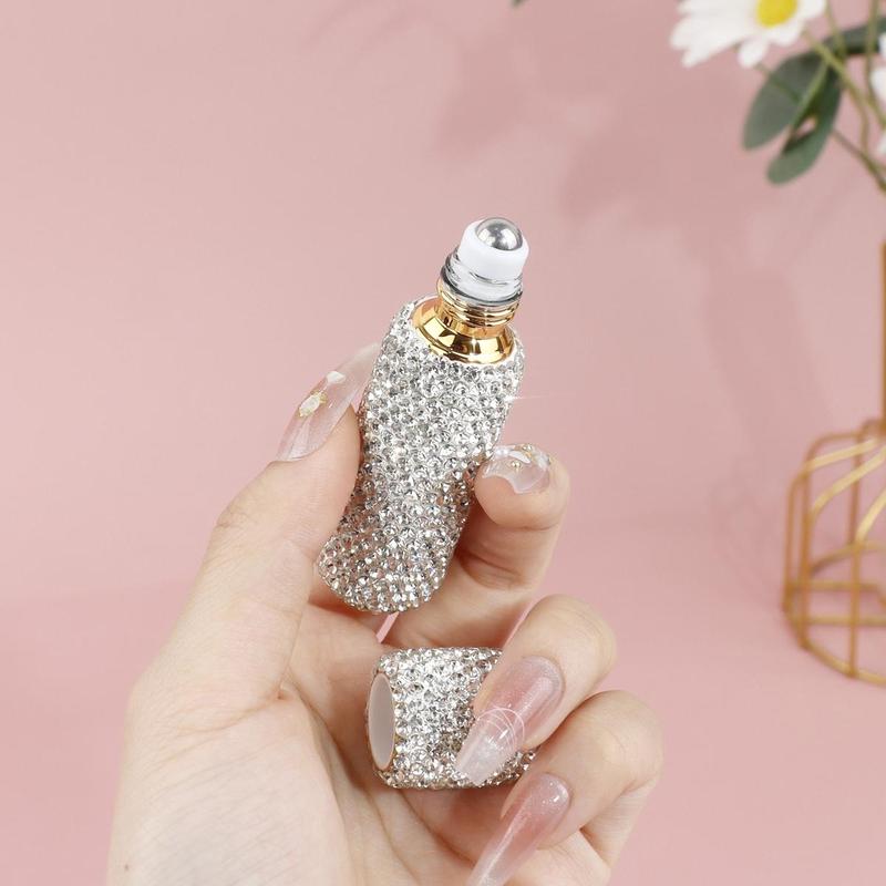 10ML Essential Oil Roller Bottle, Rhinestone Decor Refillable Perfume Bottle, Travel Perfume Bottle, Makeup Tool for Women & Girls