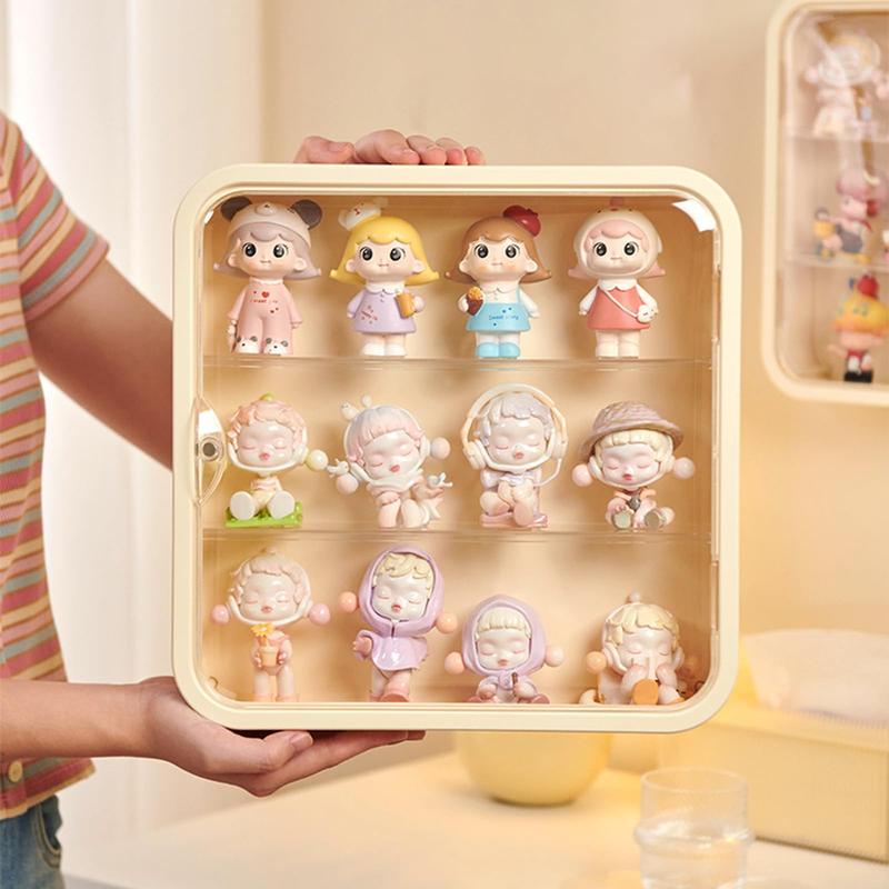 Transparent Wall Mounted Acrylic Doll Storage Box, Adjustable Display Stand, Dustproof, Moisture-Resistant, Display Mini Figure (Cream) Organiser