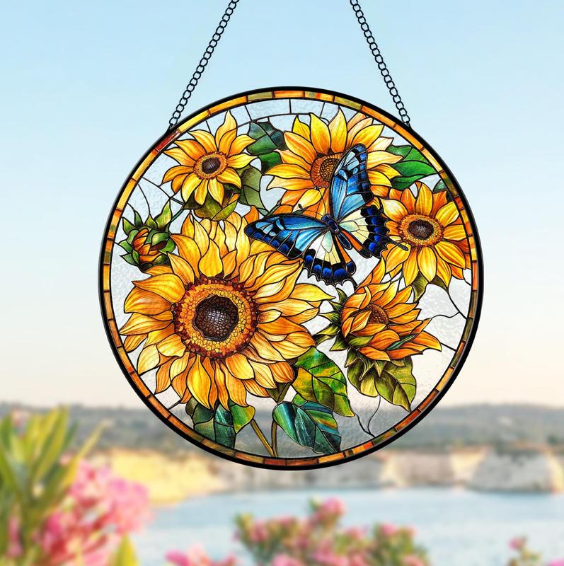 Sunflower Glass Suncatcher, Flower Glass Art, Sunflower Decor, Mom Christmas Gift, Gift For Grandma, Floral Mom Gift, Home Decor