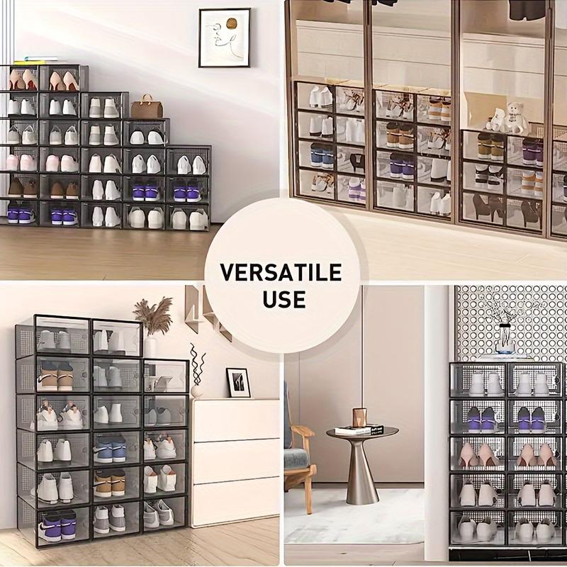 6 12pcs Thickened Transparent Shoe Boxes With Lid, Foldable Stackable Shoe Rack, Free Combination, Plastic Sneaker Container, Space Saving Storage Organizer For Entryway, Bedroom, Home, Dorm, Etc