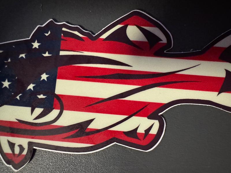 Fishing At Work - USA Flag Largemouth Bass Sticker