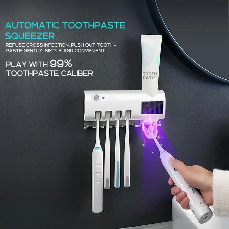 Wall Mounted Toothbrush Storage Rack, Rechargeable  Automatic Toothpaste Squeezer, UV Toothbrush Sanitizer and Holder