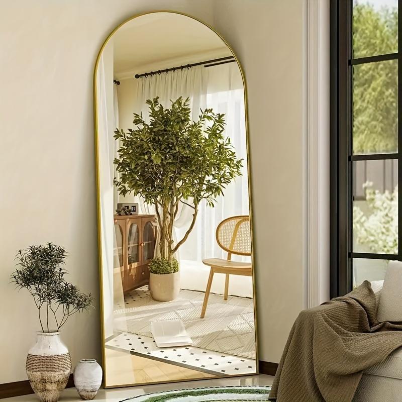 Arched Full Length Mirror, Full Body Mirror with Stand, Hanging or Leaning for Wall, Aluminum Alloy Thin Frame Floor Standing