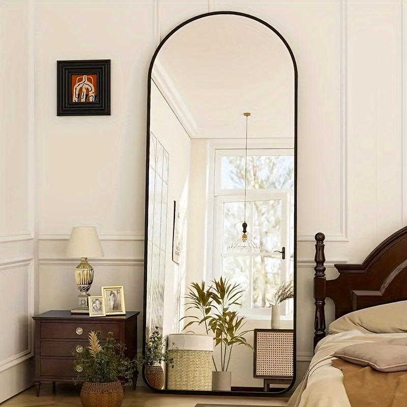 Arched Full Length Mirror, Full Body Mirror with Stand, Hanging or Leaning for Wall, Aluminum Alloy Thin Frame Floor Standing