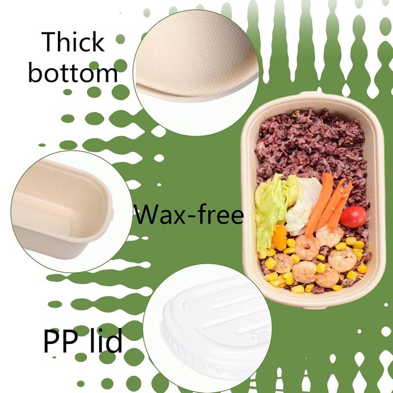 50 Pack 23 oz Compostable Take Out Food Containers with PP Lid, Biodegradable Bagasse Paper Disposable Cardboard Meal Prep Containers Soup Serving for Leftovers, Salad