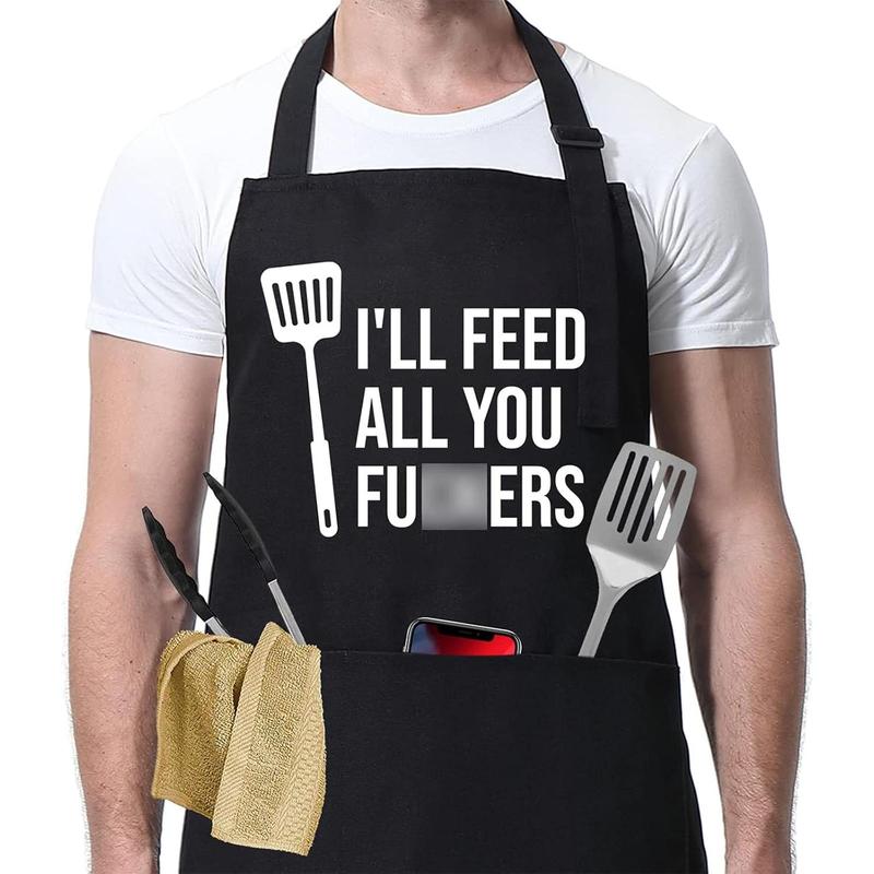 Fun Cooking Apron Suitable for Men Women-Dad Gift, Funny Gift for Men Mom-Birthday Gift for Father Christmas, Dad Stepfather Brother Boyfriend Husband-Cool Barbecue Chef Apron for Men