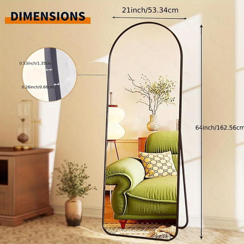 Arched Full Length Mirror, Full Body Mirror with Stand, Hanging or Leaning for Wall, Aluminum Alloy Thin Frame Floor Standing