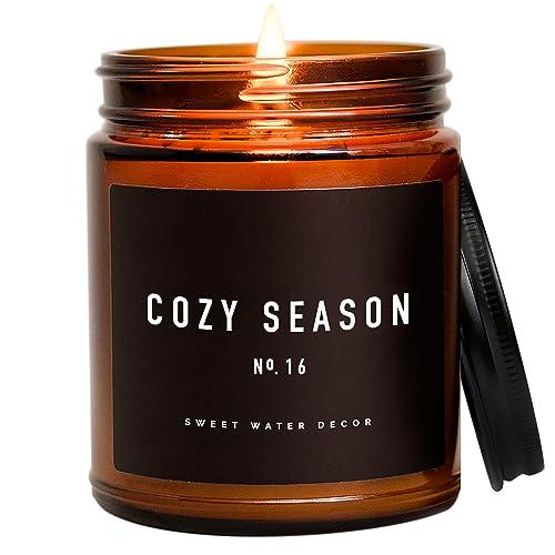 Sweet Water Decor Christmas Candle, Christmas Tree, Apple Cider and Cinnamon, Winter Holiday Scented Soy Candles for Home, Amber Jar, 40 Hour Burn Time