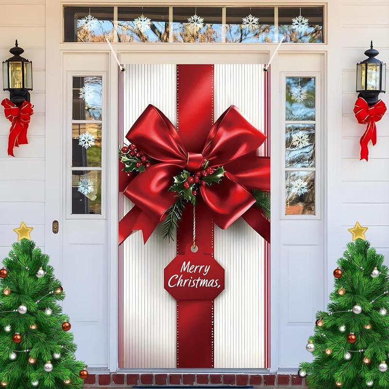 Christmas Themed Door Banner, 1 Count Merry Christmas Door Hanging Banner, Festive Backdrop for Home Living Room Bedroom, Home Decor