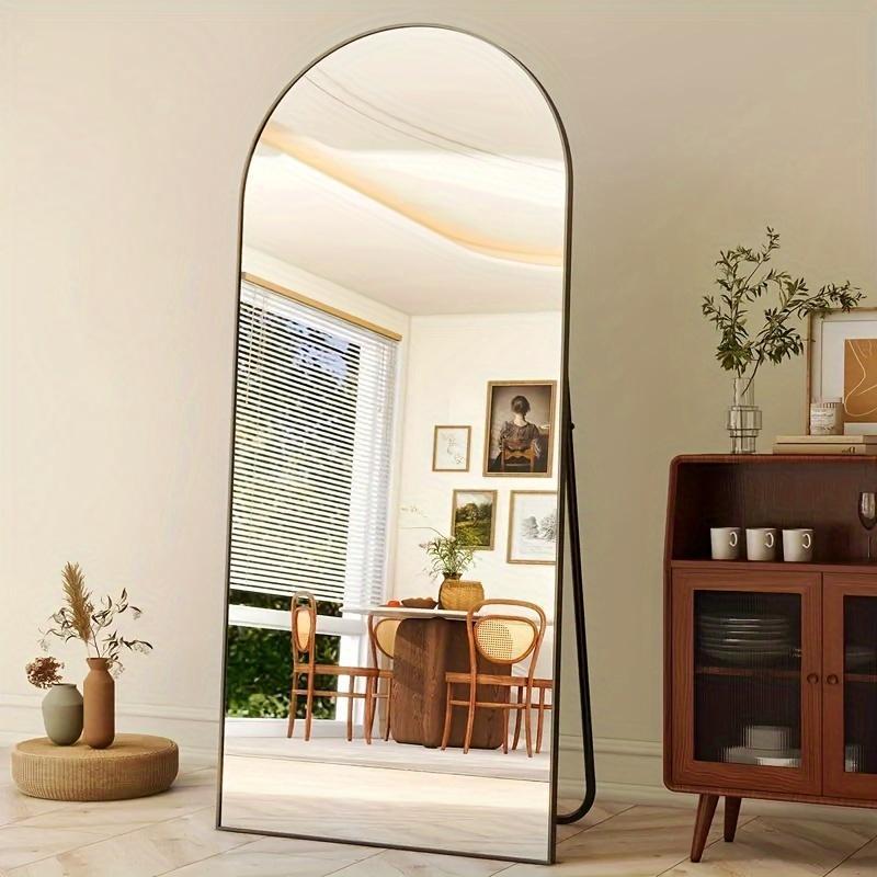 Arched Full Length Mirror, Full Body Mirror with Stand, Hanging or Leaning for Wall, Aluminum Alloy Thin Frame Floor Standing