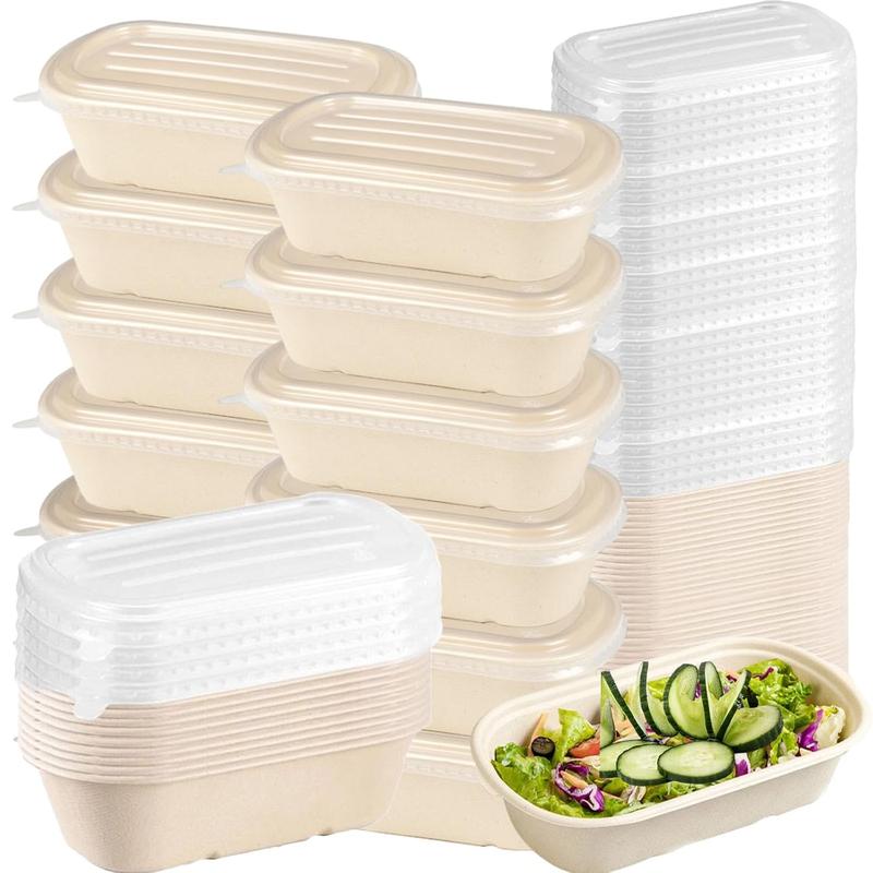 50 Pack 23 oz Compostable Take Out Food Containers with PP Lid, Biodegradable Bagasse Paper Disposable Cardboard Meal Prep Containers Soup Serving for Leftovers, Salad