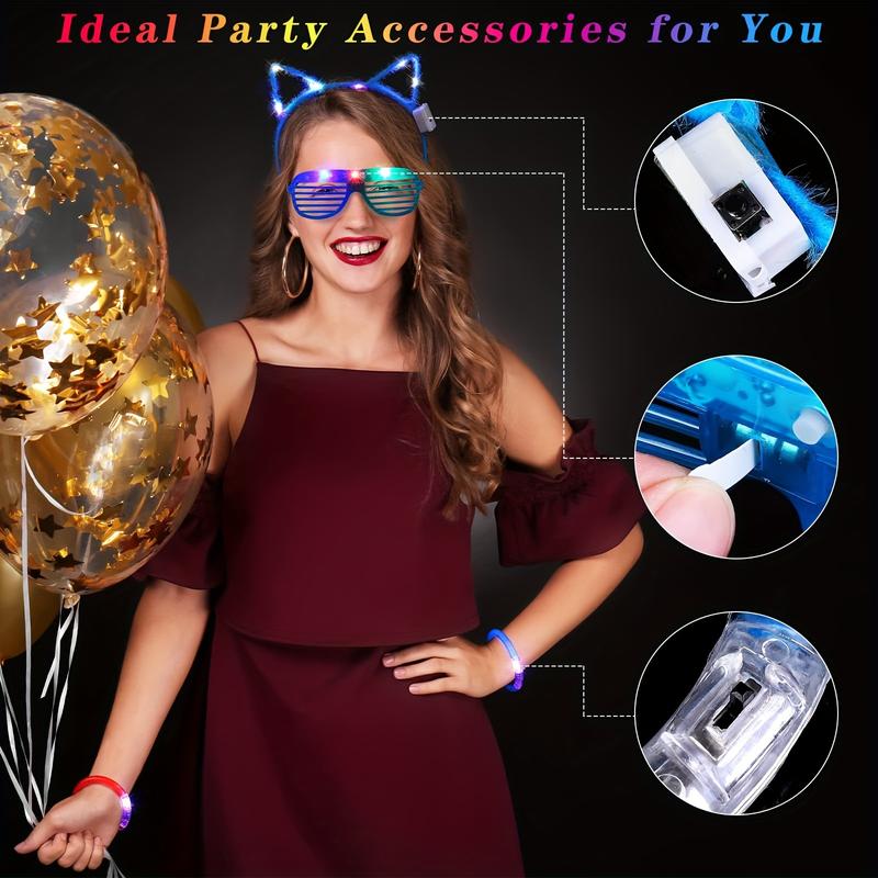 57PCS Glow-in-the-Dark LED Party Supplies Kit - Includes 20 Flashing Glasses, 17 Light Up Hair Bands, and More Fun Accessories for Adults - Perfect for Birthday Parties, Raves, and Nighttime Events