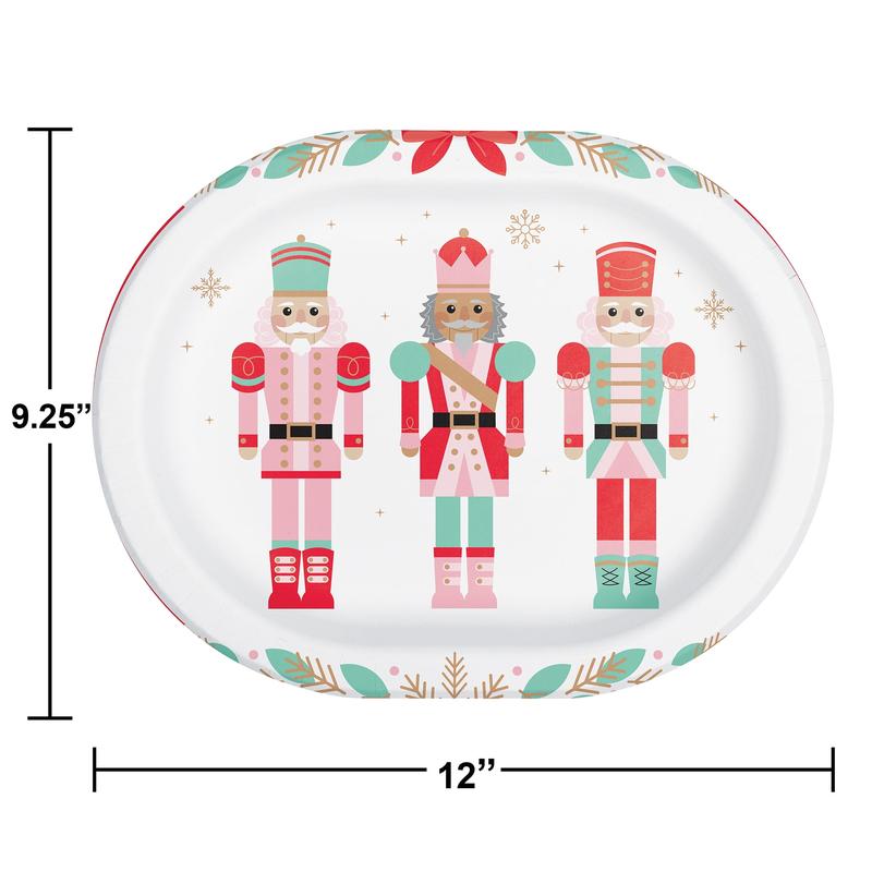 Multi-Color Nutcracker Oval Disposable Paper Plates, 12 in, 8 Count, by Holiday Time