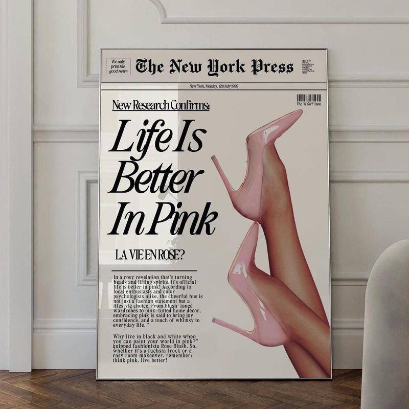 Retro Vintage Baby Pink News Wall Art Print Poster Aesthetic Decor Bedroom Apartment Trendy News Headline Unique Prints - No Frame