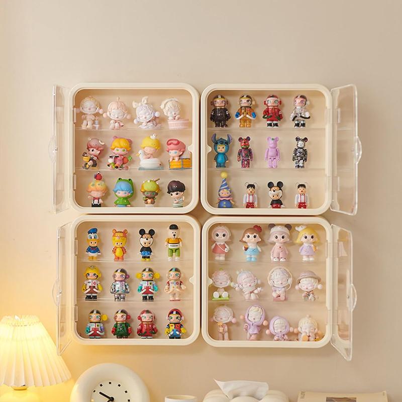 Transparent Wall Mounted Acrylic Doll Storage Box, Adjustable Display Stand, Dustproof, Moisture-Resistant, Display Mini Figure (Cream) Organiser