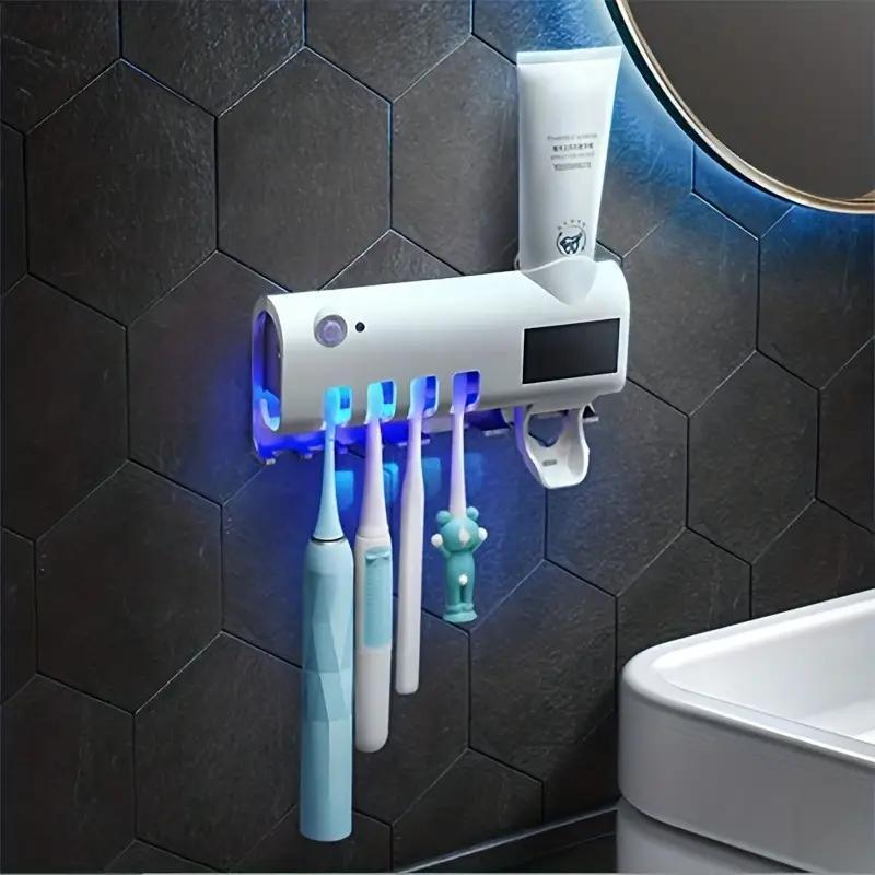 Wall Mounted Toothbrush Storage Rack, Rechargeable  Automatic Toothpaste Squeezer, UV Toothbrush Sanitizer and Holder