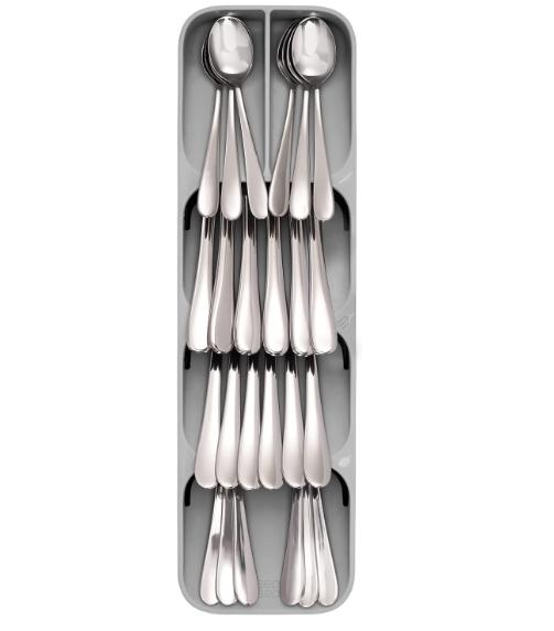 DrawerStore Compact Utensil Organizer For Kitchen Drawer Silverware, Flatware Tray, Small, Grey