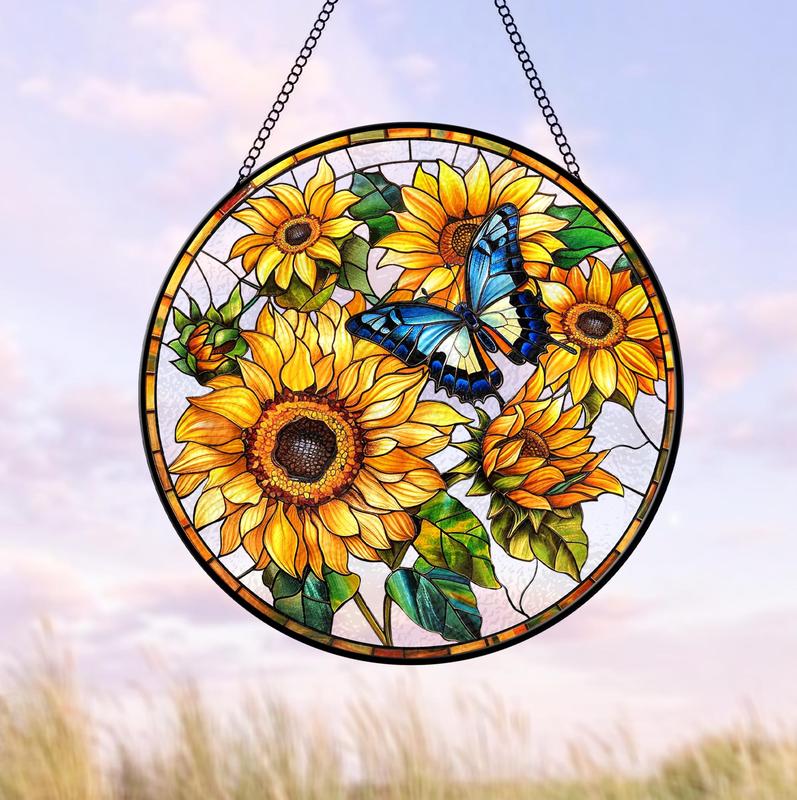 Sunflower Glass Suncatcher, Flower Glass Art, Sunflower Decor, Mom Christmas Gift, Gift For Grandma, Floral Mom Gift, Home Decor