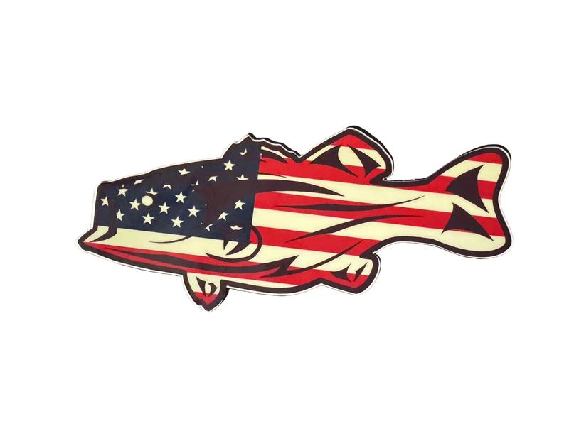 Fishing At Work - USA Flag Largemouth Bass Sticker