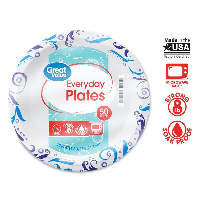 Great Value Everyday Disposable Paper Plates, 8.5