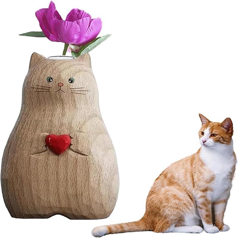 Cute Cat Design Resin Vase, Creative Flower Vase without Flower, Decorative Vase for Home Office Garden, Desktop Decoration