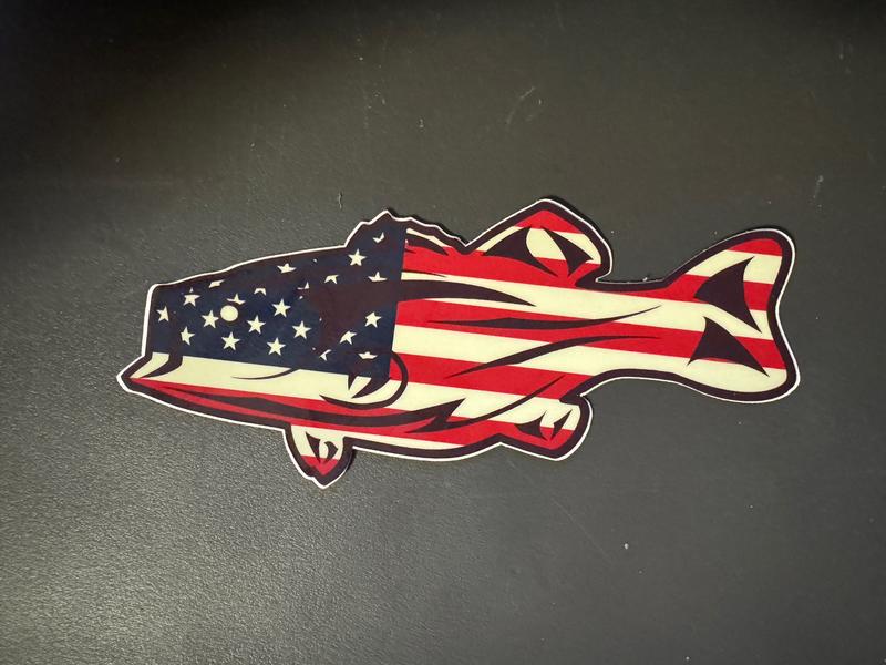 Fishing At Work - USA Flag Largemouth Bass Sticker