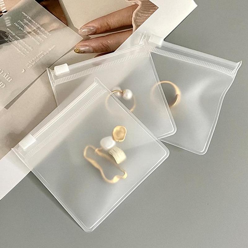 Clear Dust-proof Jewelry Storage Bag With Zip, 10pcs Thickened Frosted Square Storage Bag, Durable Waterproof Storage Bag For Necklaces & Rings & Earrings, Summer Gift, Travel Essentials, Jewelry Organizer