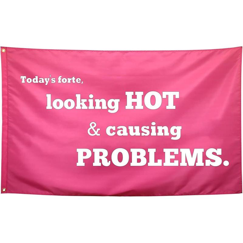 Looking Hot & Causing Problems Flag Pink Funny College Dorm Flags for Girls Cool Girl Flags for Bedroom Room Wall Meme Flags Banner 40x60 IN Indoor Outdoor Garden