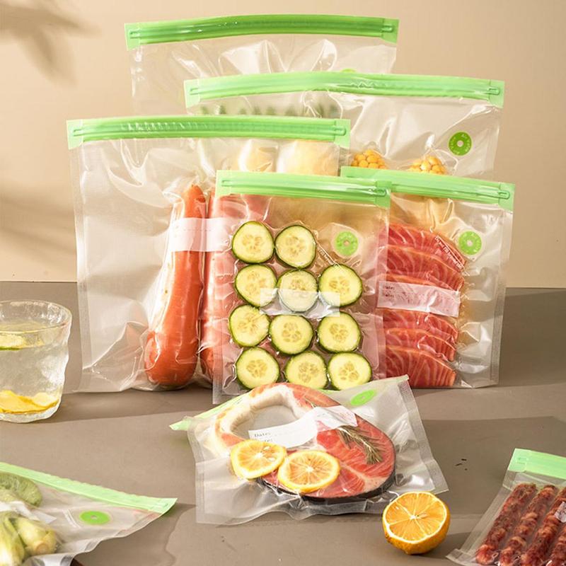 Reusable Vacuum Sealer Bag Set, 20pcs set Including 15pcs Vacuum Sealer Bags & 4 Counts Clips & 1 Count Hand Pump, Food Storage Bag for Home Kitchen Picnic