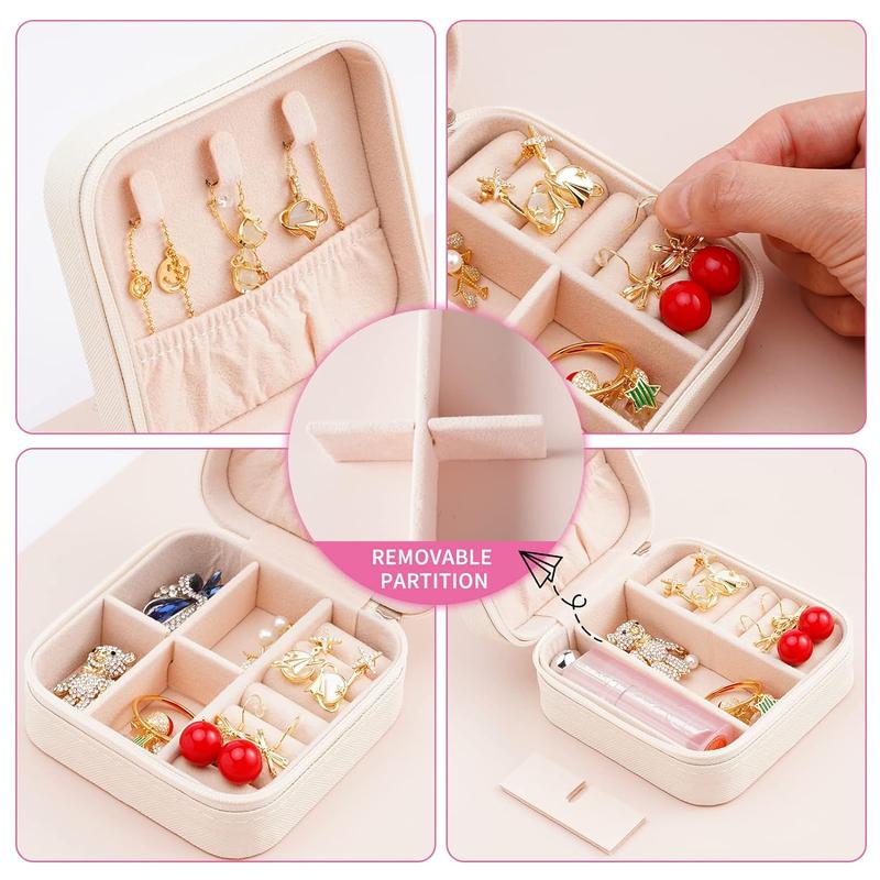 Portable Travel Mini Jewelry Box Leather Jewellery Ring Organizer Case Storage Gift Box Women (white).