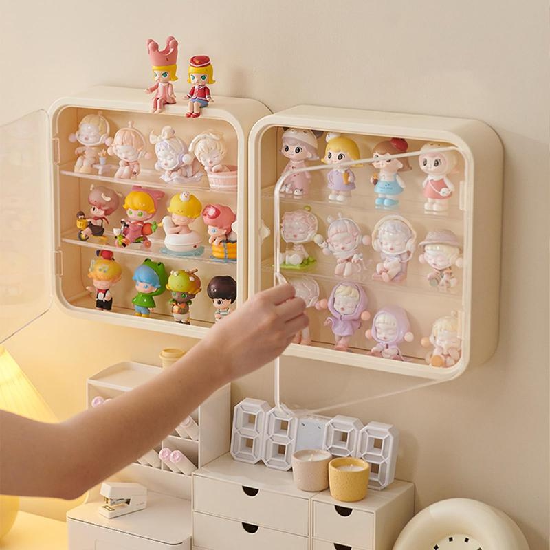 Transparent Wall Mounted Acrylic Doll Storage Box, Adjustable Display Stand, Dustproof, Moisture-Resistant, Display Mini Figure (Cream) Organiser