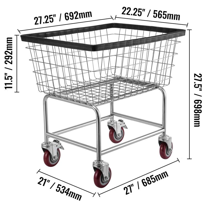 VEVOR Wire Laundry Cart, 2.5 Bushel Wire Laundry Basket with Wheels, 21\'\'x27\'\'x27.5\'\' Commercial Wire Laundry Basket Cart, Steel Frame with Chrome Finish, 4inch Casters, Wire Basket Cart For Lau Organiser