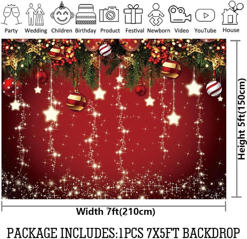 Christmas Background 7x5ft Red Christmas Backdrop Sparkling Stars Christmas Backdrop New Year Eve Party Xmas Holiday Decorations Photography Banner