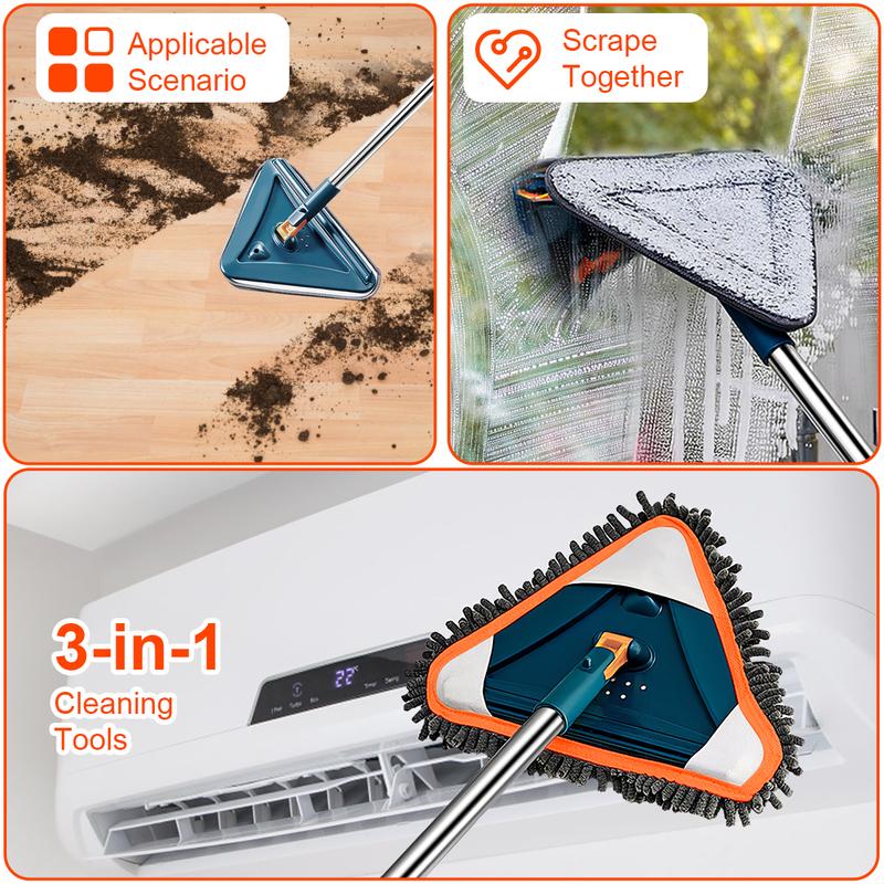 STILLCOOL Long Handle Wall Cleaner Adjustable Length Wall Mop 360° Spinning Head Floor Wall Washing Cleaning Tool for Walls Ceiling Fans Floors Baseboards Dust Kitchen General Purpose, Holiday Thorough Cleaning,6 Replacement Pads and 1 Silicone Squeegee