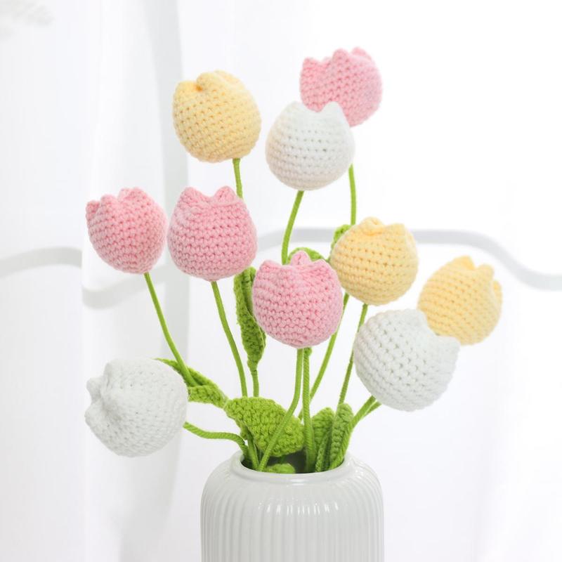 Christmas Room Decor Crochet Tulip without Vase, 10 20 30pcs Artificial Flower, Summer Tulips Artificial Flowers Bouquet, Home Decor Supplies for Living Room Bedroom Dining Room Wedding Party, Fall Decor, Fall Decor,  Viral Hobby Lobby Ornaments