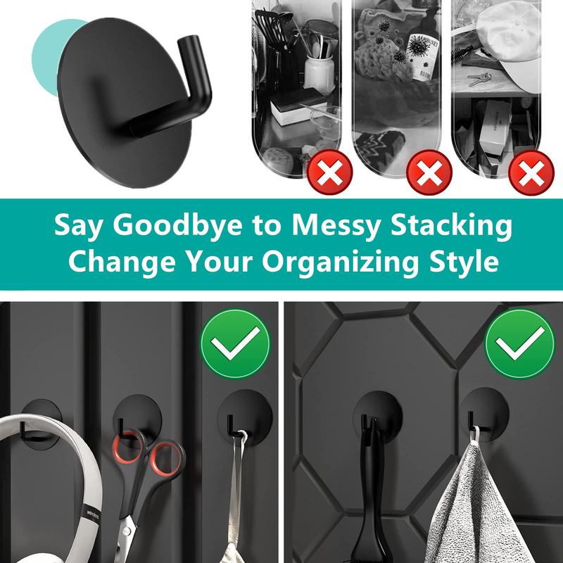 Paika  4 Packs Adhesive Hooks, Heavy Duty Stick on Wall Hooks Robe Towel Hooks for Bathrooms Self-Adhesive Hook for Hanging Towels Clothes Waterproof Stainless Steel, Black