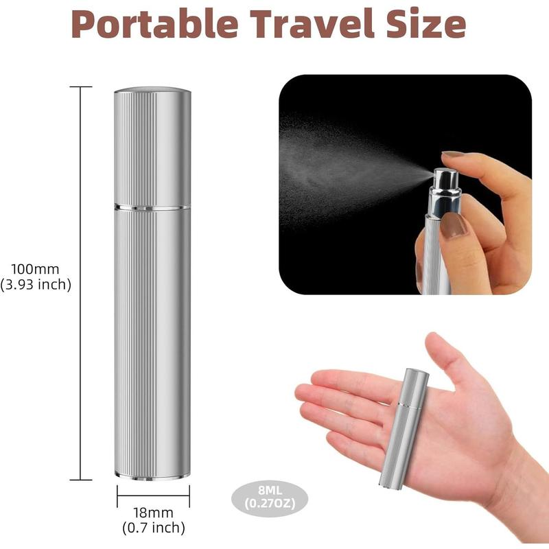 2Pcs 8ml mini perfume travel refillable atomizer cologne sprayer bottle perfume sampler travel essentials for women (Black&Sliver)