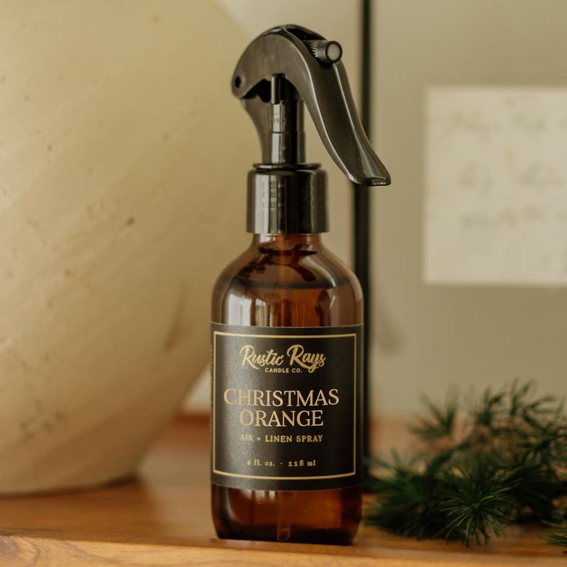 Christmas Orange Room Spray - Glass Bottle - 4 oz - Air + Linen Spray Fragrance - Winter Home Fragrance