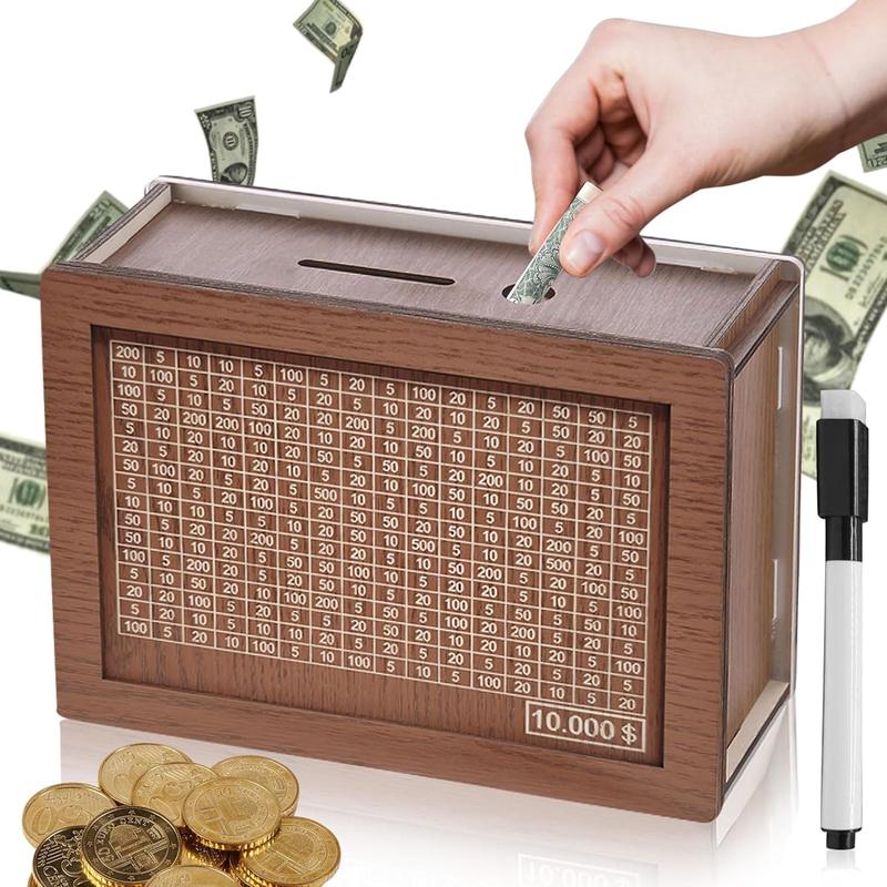 Money Saving Box Savings Challenge Box Wooden Cash Vault Money Box Challenge Piggy Bank Saving Box Cash Money Save Box for Kids