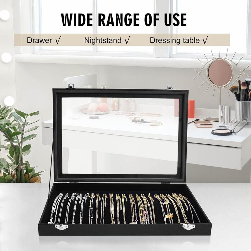 Necklace Organizer Box Premium 20 Hooks Necklace Display Tray with Transparent Lid Necklace Display Box for Necklace Pendants Suitable for Women and Girls (Black)