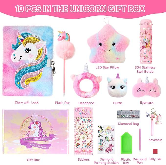 DISHIO 10pcs Unicorn Girls Gift Set for Girls Birthday Party, Christmas and Halloween, Cute Rainbow Unicorn Gift for Girls and Teens Ages 3-12 kit  doll