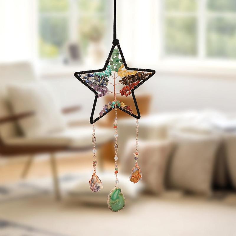 Star Design Dream Catcher, 1 Count Artificial Crystal Decor Hanging Ornament, Hanging Decor for Home Living Room Courtyard Window Garden