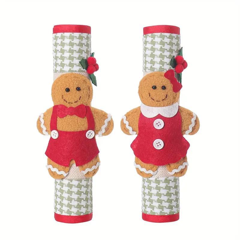 Gingerbread Man Design Refrigerator Handle Cover, 2 Counts set Cute Christmas Door Grip, Creative Holiday Decor for Home Appliances