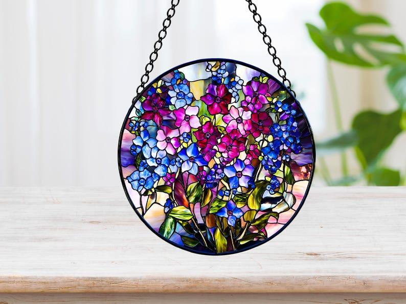 Faux Stained Glass Larkspur Flowers Acrylic Suncatcher, Peony Suncatcher, Wildflower Suncatcher, Flower Lover Gift, Gardening Lover, Home Decoration