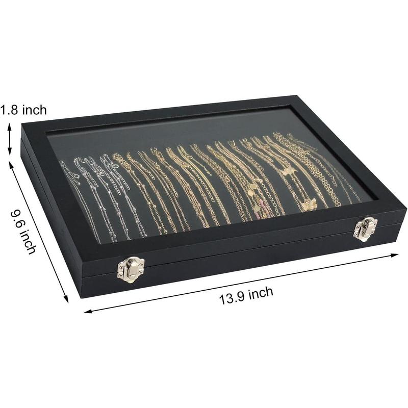 Necklace Organizer Box Premium 20 Hooks Necklace Display Tray with Transparent Lid Necklace Display Box for Necklace Pendants Suitable for Women and Girls (Black)